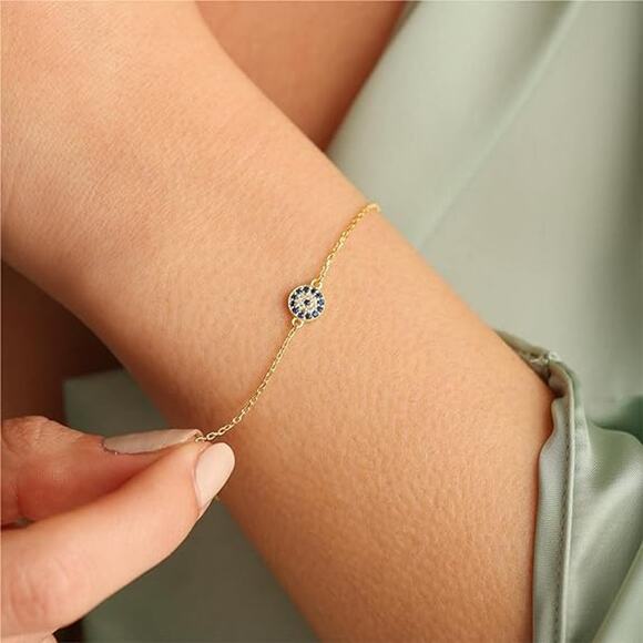 14K Gold Evil Eye Bracelets Pearl Bracelet Sparkle Bracelet Twisted Bead - Picture 2 of 4